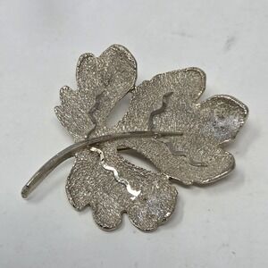Vintage Signed BSK Gold Tone Leaf Brooch‎ Pin Twisted Textured 2.5"x2"